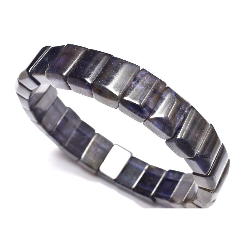 【レア】亀甲天珠 アイオライトのバングル 1点物】煌めき宿す深い青 アイオライトサンストーン 7.5x11-12mm