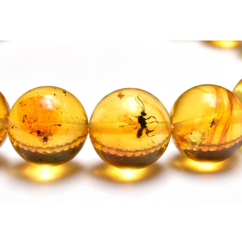 1点物】全粒内包☆限定入荷！ 虫入り琥珀アンバー 9.5mm ブレスレット