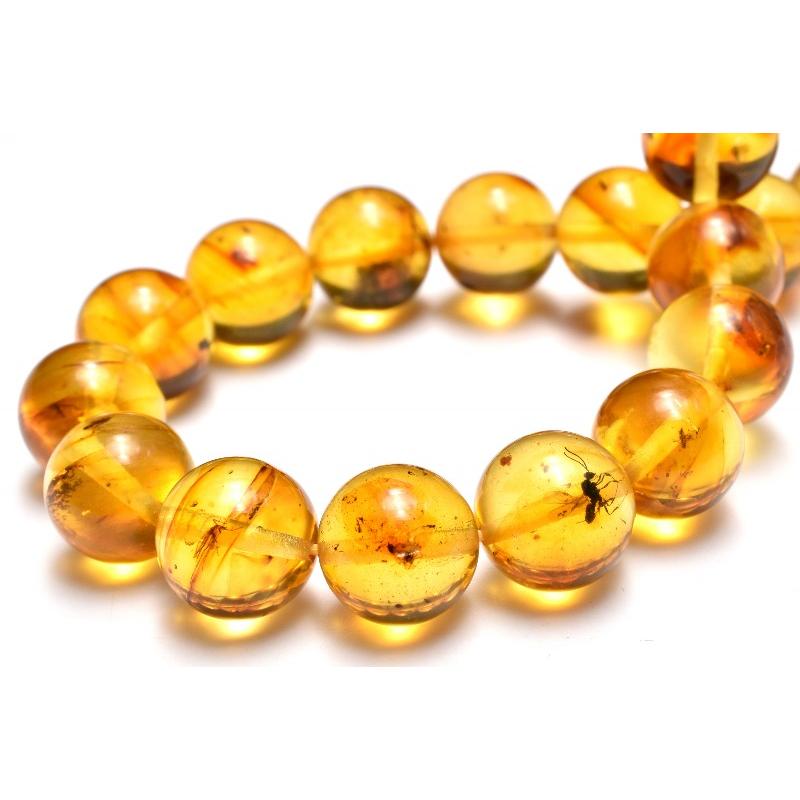 1点物】全粒内包☆限定入荷！ 虫入り琥珀アンバー 9.5mm ブレスレット