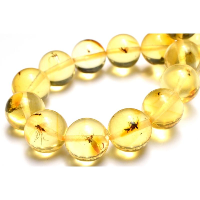 1点物】全粒内包☆限定入荷！ 虫入り琥珀アンバー 9.5mm ブレスレット
