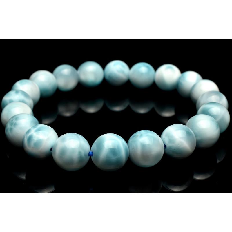 1点物】AAA+ドミニカブルー☆亀甲模様 ラリマー 9.5mm ブレスレット