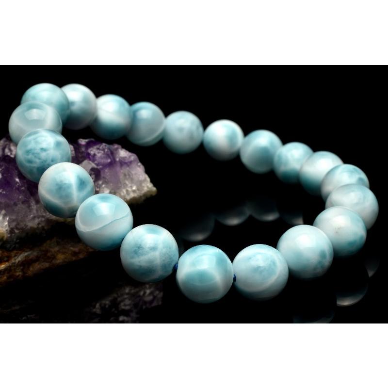 1点物】AAA+ドミニカブルー☆亀甲模様 ラリマー 9.5mm ブレスレット