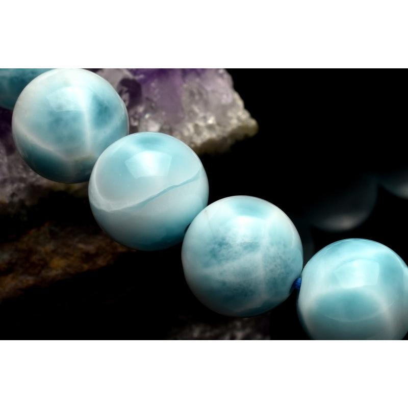 1点物】AAA+ドミニカブルー☆亀甲模様 ラリマー 9.5mm ブレスレット