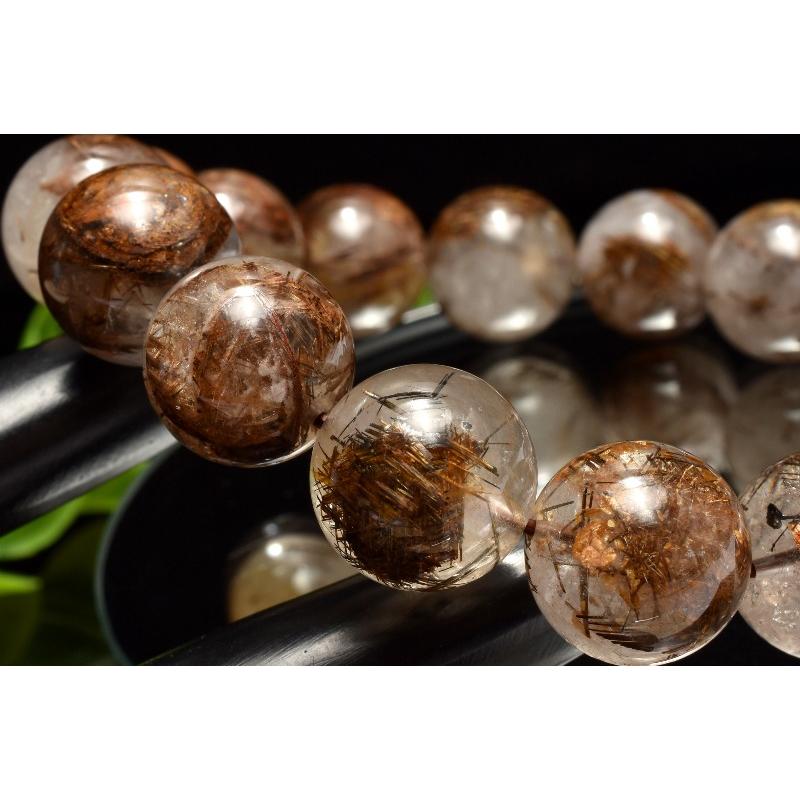 【１点物】希少雲母共生 グリッドブロンズタイチンルチルクォーツ　14mm　ブレスレット _MC7465_1