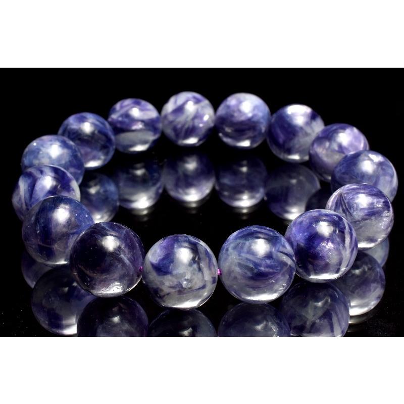 1点物】希少ブルー レピドライト(リチア雲母) 14mm ブレスレット