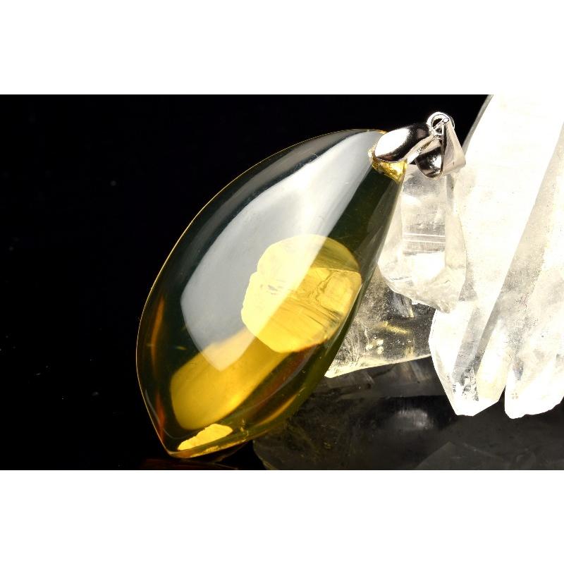 1点物】Silver925◇希少メキシコ産AAAA ブルーアンバー琥珀 36x18mm 