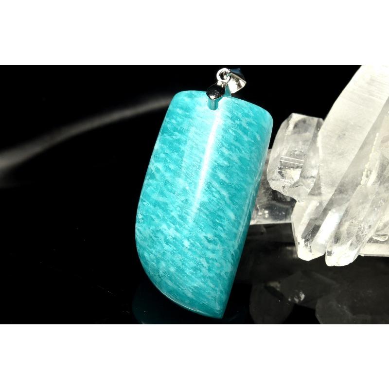 1点物】Silver925◇ロシア産 アマゾナイト 34x18mm リーフ ペンダント