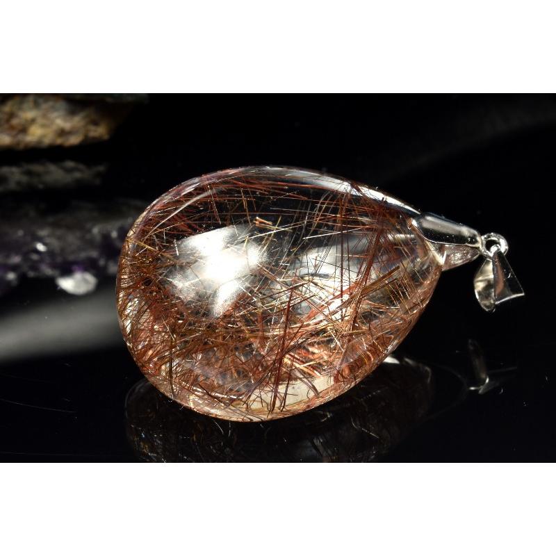 1点物】Silver925◇高発色 ブロンズルチルクォーツ 30x24mm ドロップ