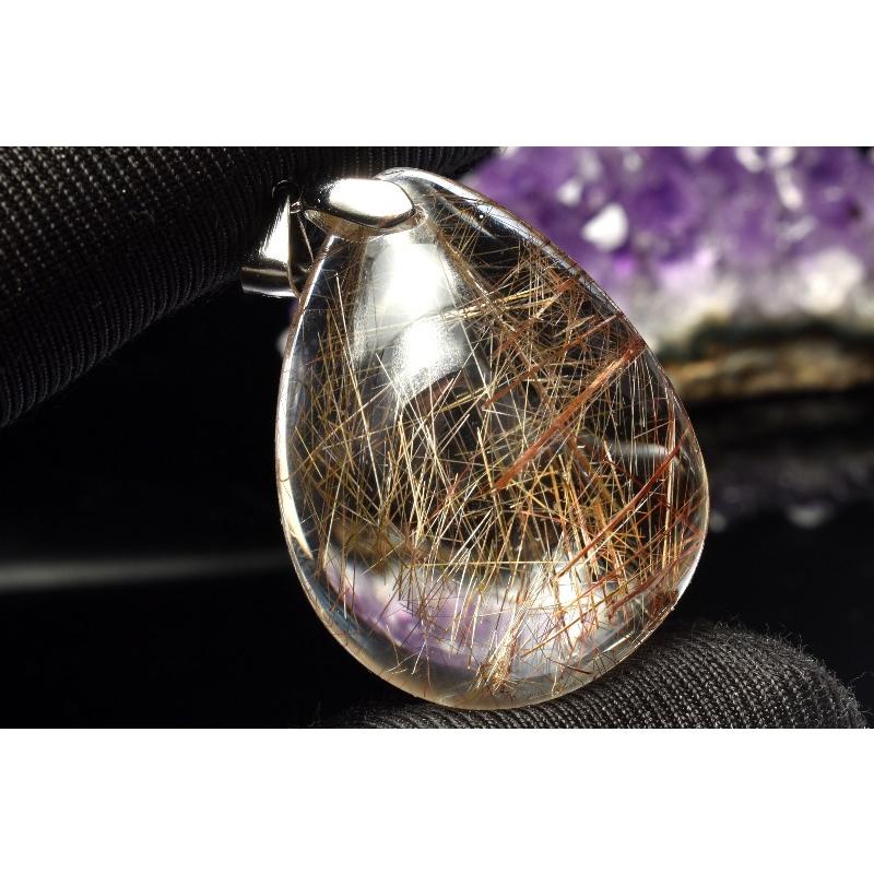 1点物】Silver925◇高発色 ブロンズルチルクォーツ 32x24mm ドロップ 