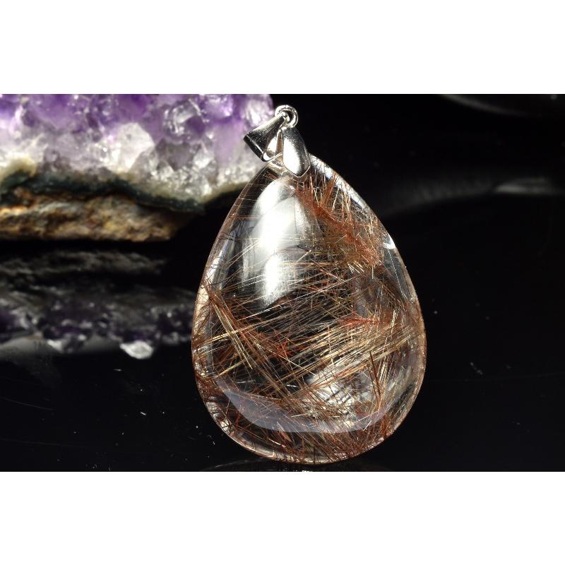 1点物】Silver925◇高発色 ブロンズルチルクォーツ 33x24mm ドロップ