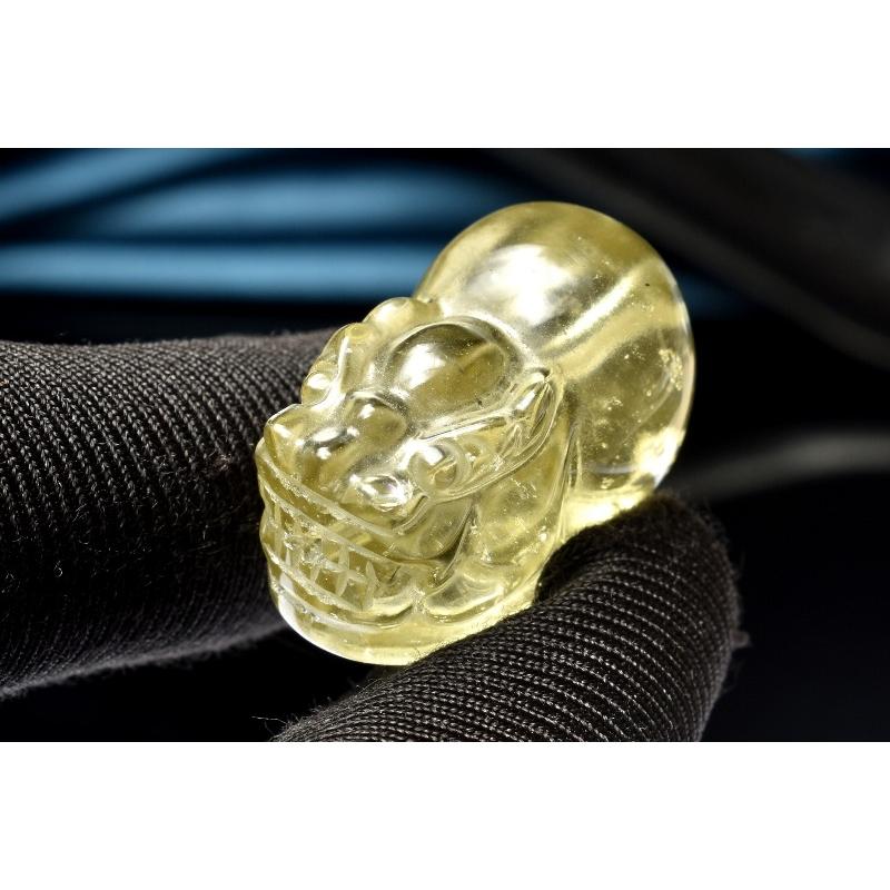 1点物】AAA激レア☆透明レモンカラー リビアングラス 24x14mm 貔貅