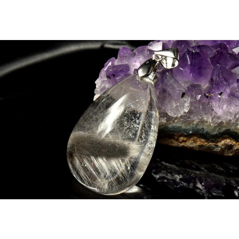 【１点物】AAA+希少レア☆Silver925 プラチナタイチンルチルクォーツ　28x17mm　ドロップ ペンダントトップ _PD2041