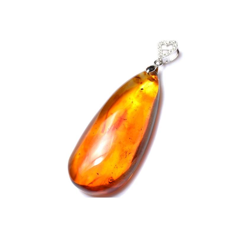 1点物】希少◇ロシア産 虫入り琥珀アンバー 47x21mm ドロップ