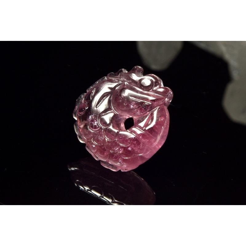 1点物】AAAA☆青龍彫刻 ウォーターメロントルマリン 13x12mm 龍彫刻