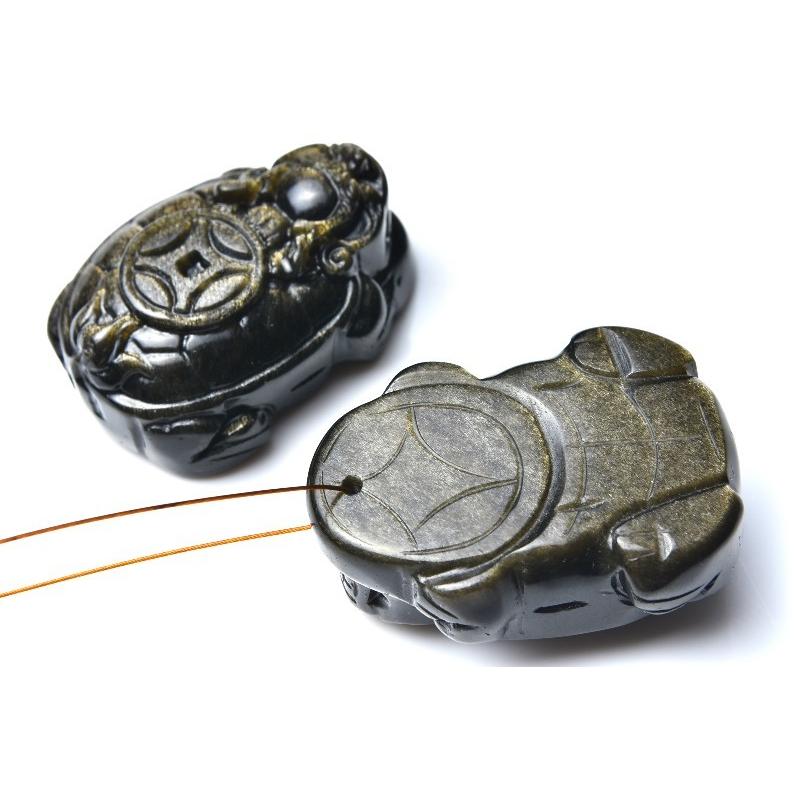 ゴールデンオブシディアン 34x24mm 龍亀（ロングイ）穴あき_PR2673