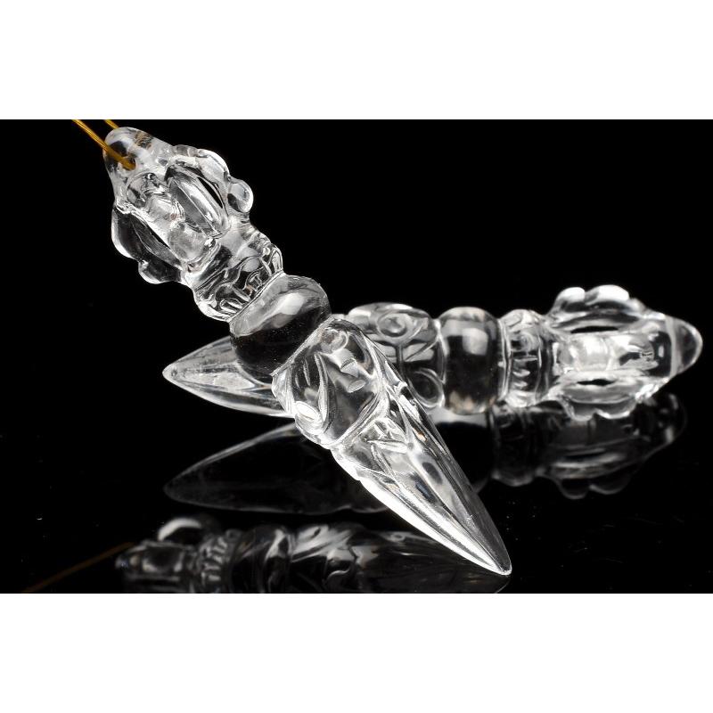 本水晶 チベット密教法具 金剛杭 独鈷杵 ブルパ 41-45x9-11mm (トップ
