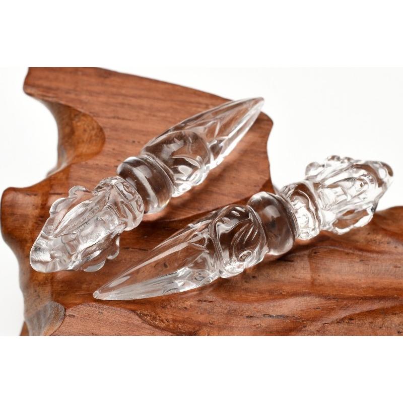 本水晶 チベット密教法具 金剛杭 独鈷杵 ブルパ 41-45x9-11mm (トップ