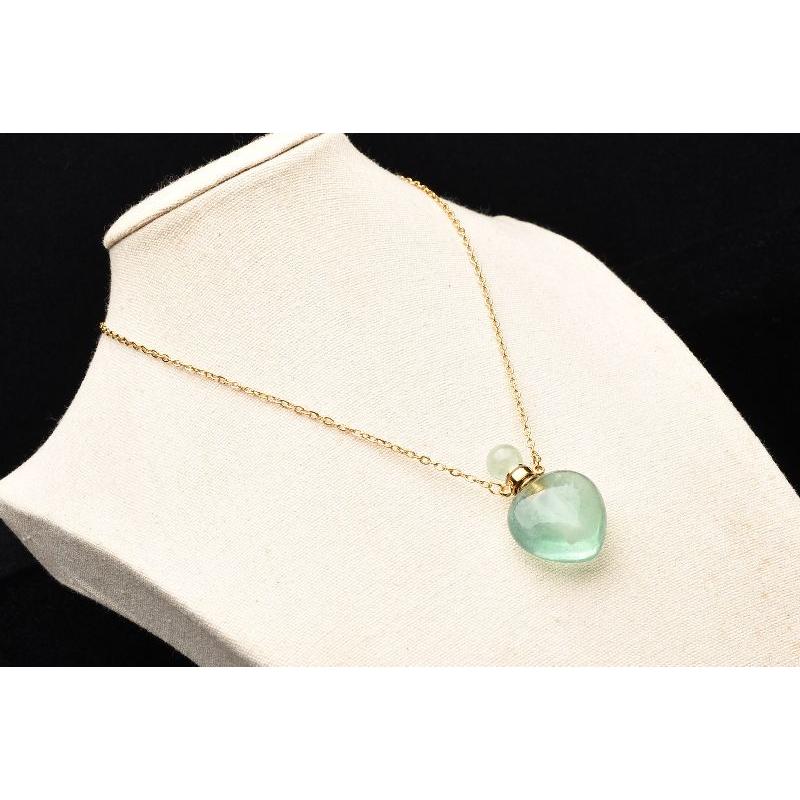 人気！ グリーンフローライト 34.5x22mm 香水瓶 ハート ペンダント