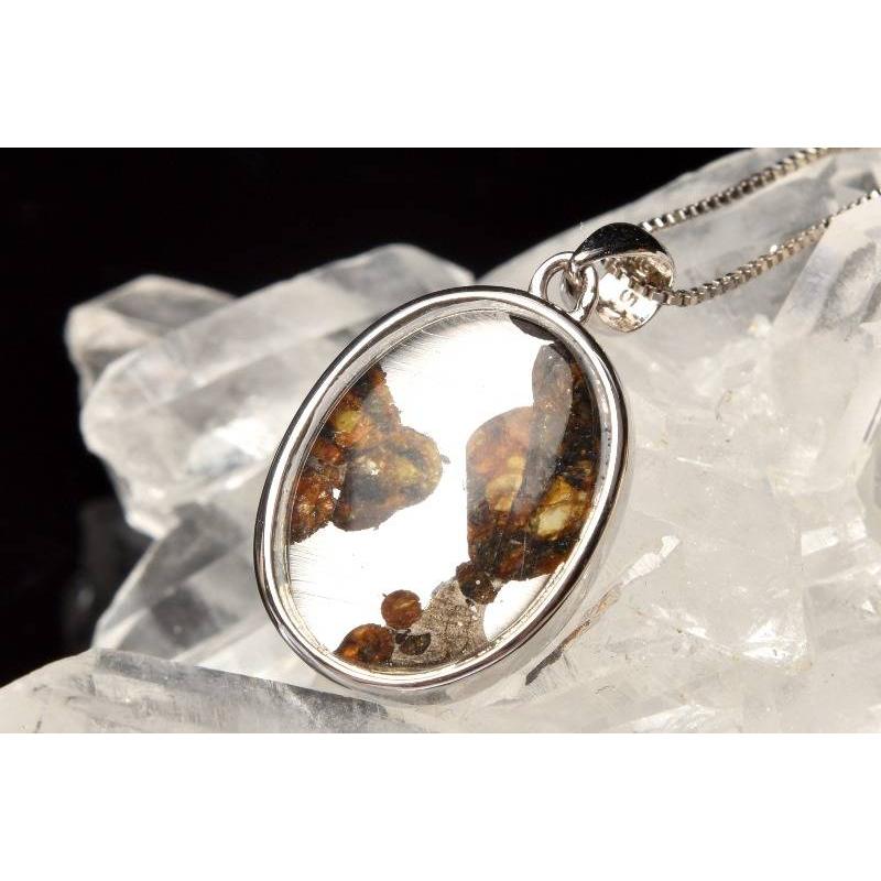 Silver925 パラサイト隕石 16x12mm オーバル ペンダントトップ 1個売り