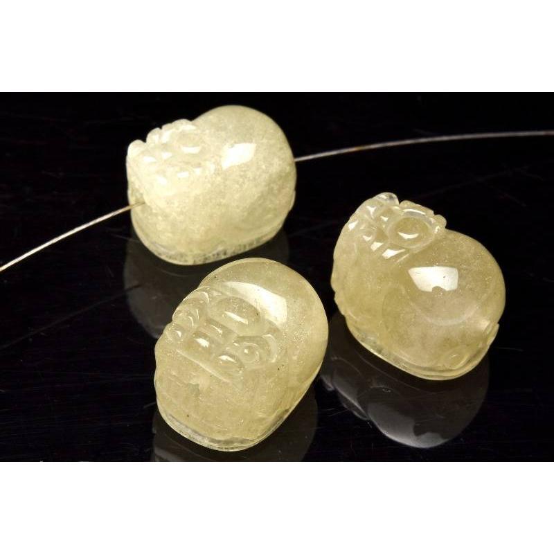 リビアングラス 14-15x11-12mm 貔貅彫刻(貫通穴) ビーズ 1個売り