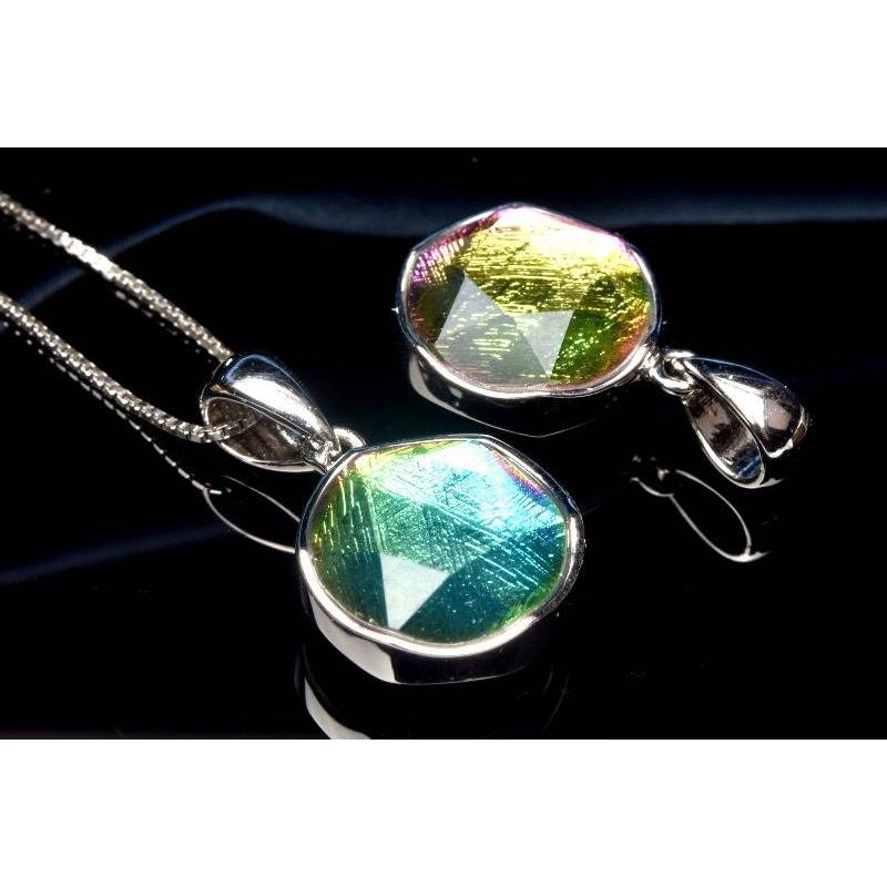 Silver925◇レインボーカラー ギベオン隕石(メテオライト) 10mm 六芒星