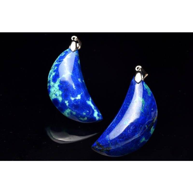 Silver925◇高発色 アズロマラカイト 33-34x17-18mm 三日月 ペンダント