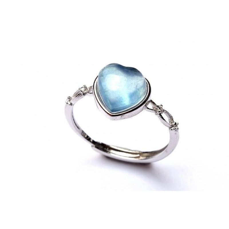 Silver925 アクアマリン 7.5x8mm ハート 指輪リング(サイズ調整可) 1個 