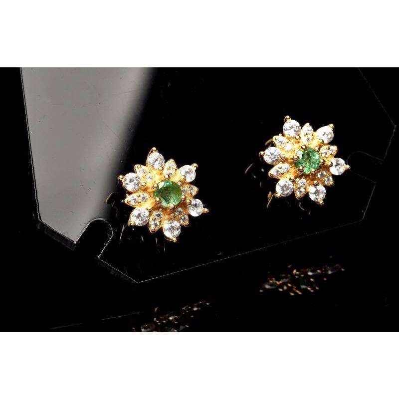 025A【薔薇】ピアス フラワー エメラルド CZダイヤ S925 シルバー 銀