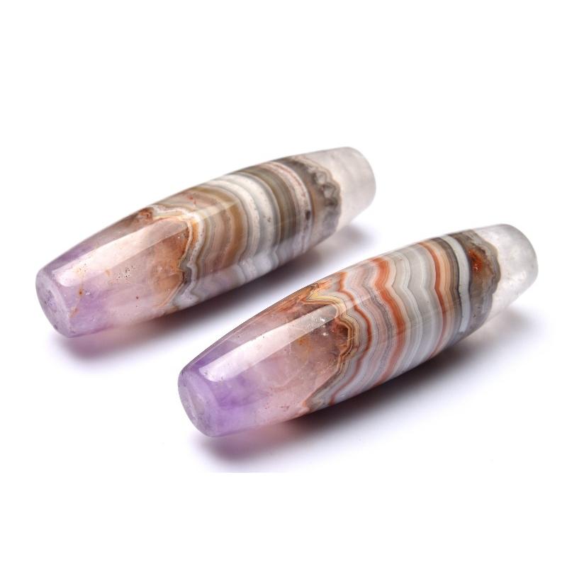 アメジスト＆クレイジーレースアゲート共生 43-46x12-15mm 天珠(貫通穴