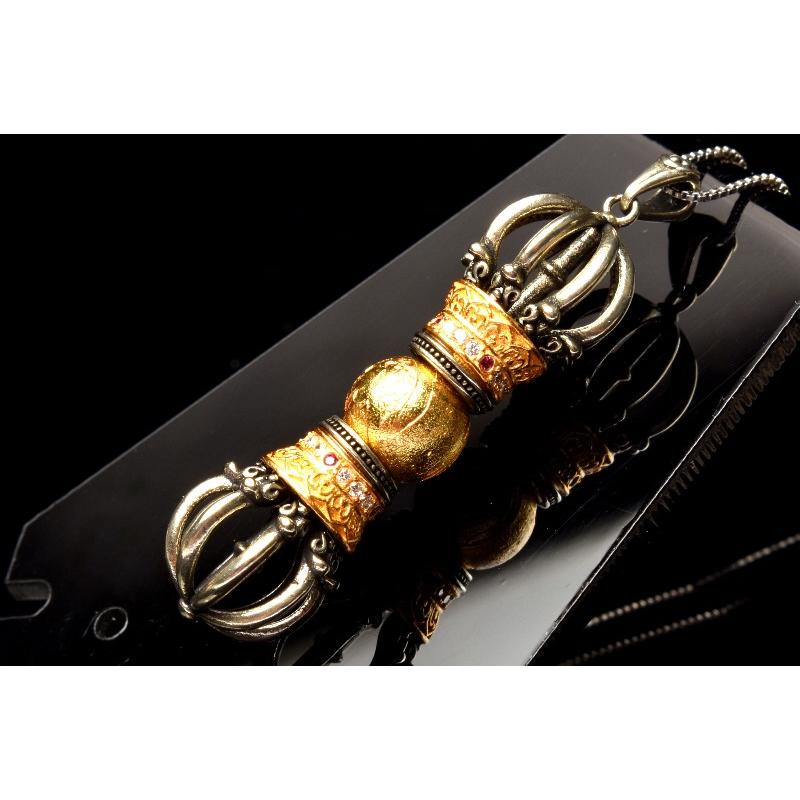 アルタイ隕石(メテオライト) 39x11(丸玉8)mm 金剛杵 ゴールド 