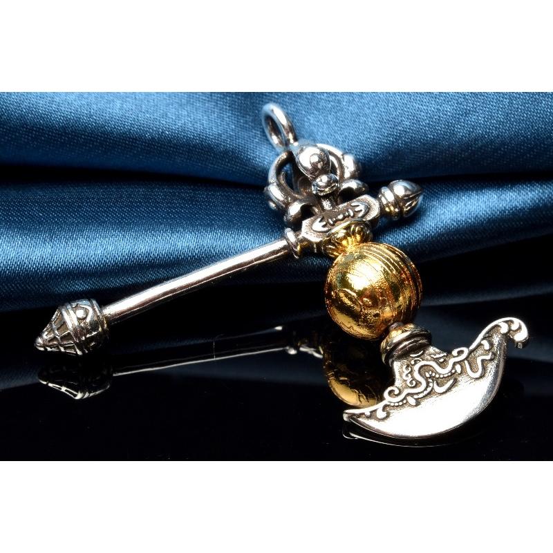 アルタイ隕石(メテオライト) 44x44(丸玉10)mm 鉞刀斧 ゴールド