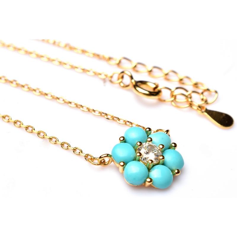 Silver925 ターコイズ 3x4mm フラワー 花 ペンダントネックレス 1個