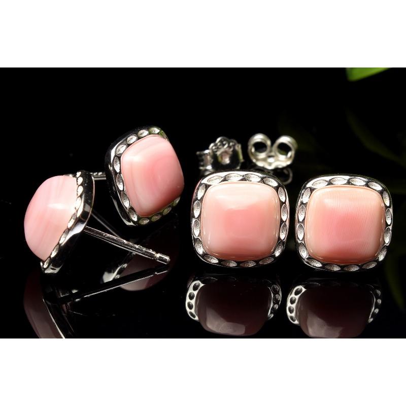 Silver925◇桜色 クイーンコンクシェル 8x8mm スクエア ピアス 