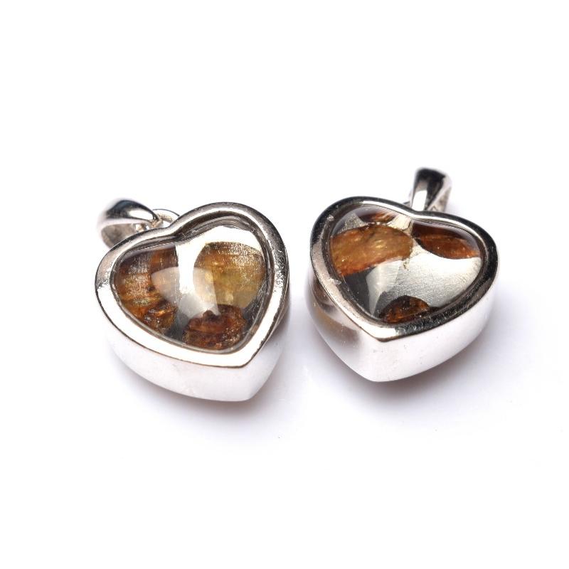 Silver925◇希少 パラサイト隕石 10x10mm ハート ペンダントトップ 1個