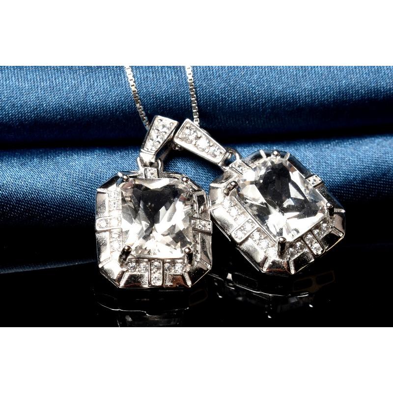Silver925 水晶クリスタルクォーツ 10x8mm レクタングル ペンダント クリスタルクオーツペンダントトップ