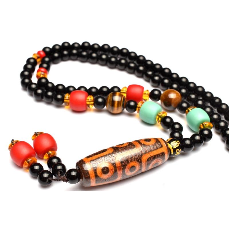 お守りに 九眼天珠 6(丸玉39x13)mm 瑪瑙オニキス ネックレス 1個売り