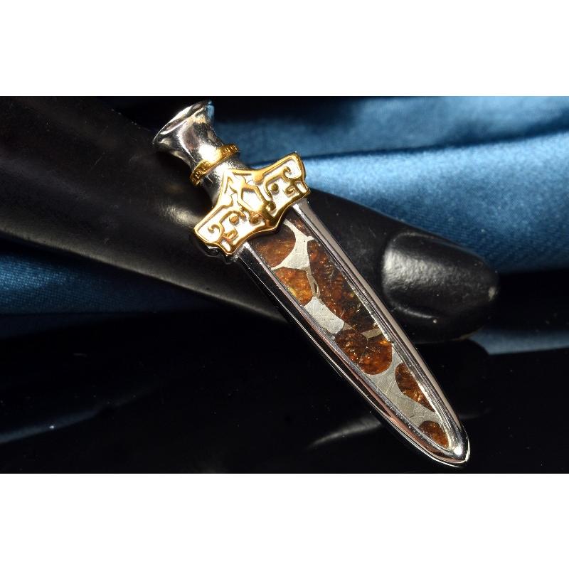 Silver925 ギベオン＆パラサイト隕石 51x15mm 剣 シルバーカラー