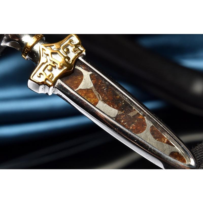 Silver925 ギベオン＆パラサイト隕石 51x15mm 剣 シルバーカラー