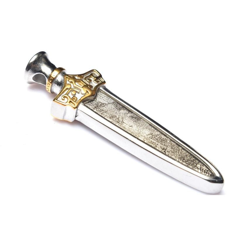 Silver925 ギベオン＆パラサイト隕石 51x15mm 剣 シルバーカラー