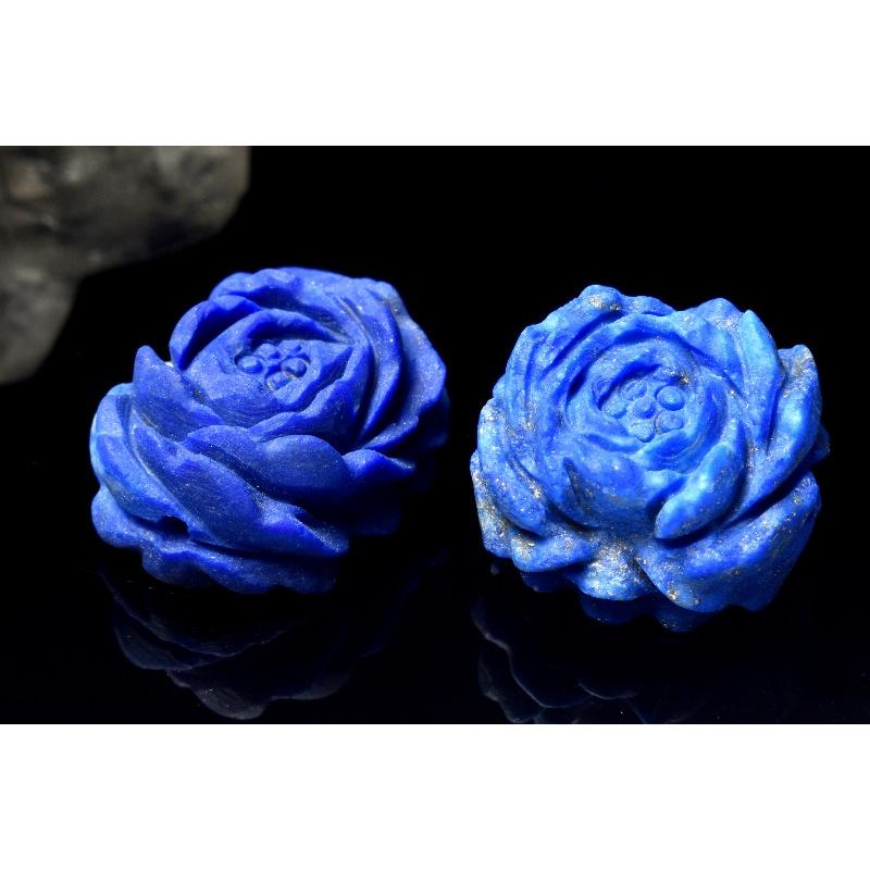 天然無着色 ラピスラズリ 16-16.5x18-20mm バラ彫刻(貫通穴) ビーズ 1