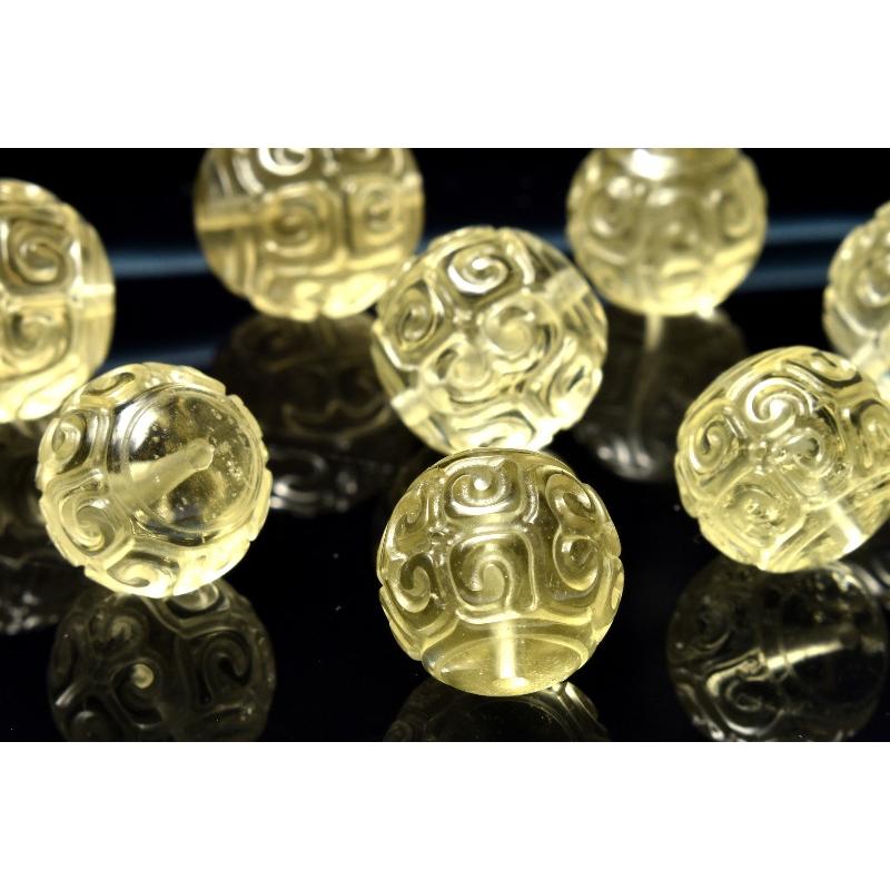 繊細彫刻 リビアングラス 14.5-15.5mm マニ車 ビーズ 1個売り _PRG2398