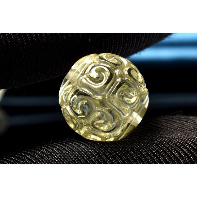 繊細彫刻 リビアングラス 14.5-15.5mm マニ車 ビーズ 1個売り _PRG2398