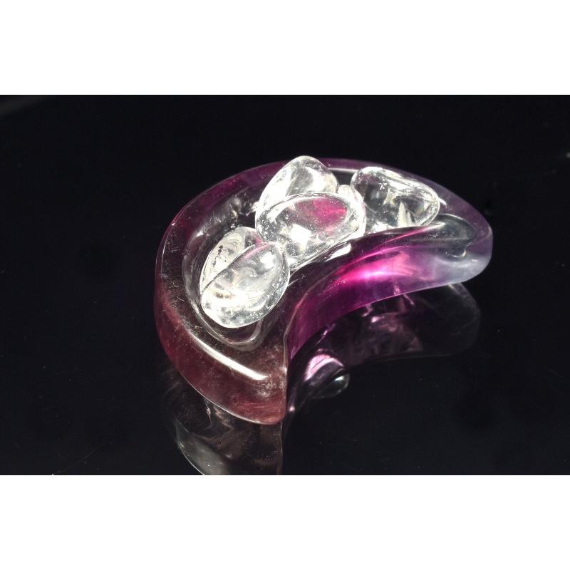 パープル フローライト 31x21mm 三日月 小皿 置物 1個売り _PRG2456-2
