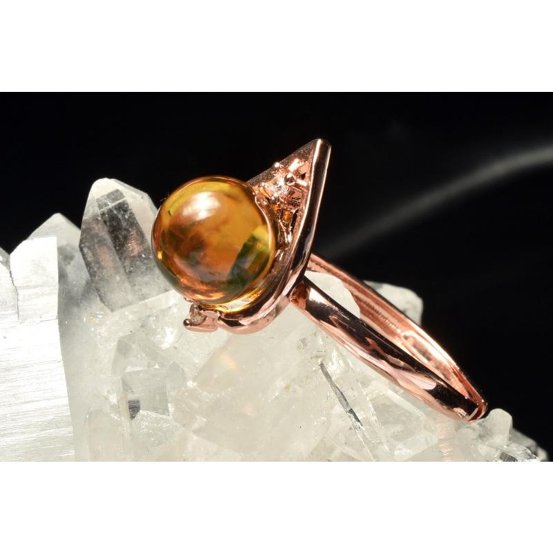 Silver925◇メキシコ産 ブルーアンバー琥珀 8mm 指輪リング(サイズ調整