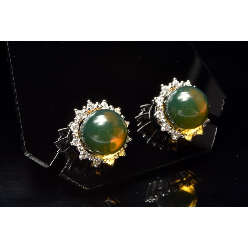 Silver925◇メキシコ産 ブルーアンバー琥珀 8mm ピアス _PRG2498-2