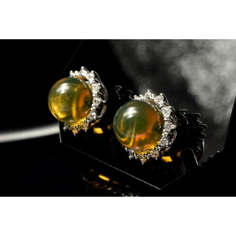 Silver925◇メキシコ産 ブルーアンバー琥珀 8mm ピアス _PRG2498-2