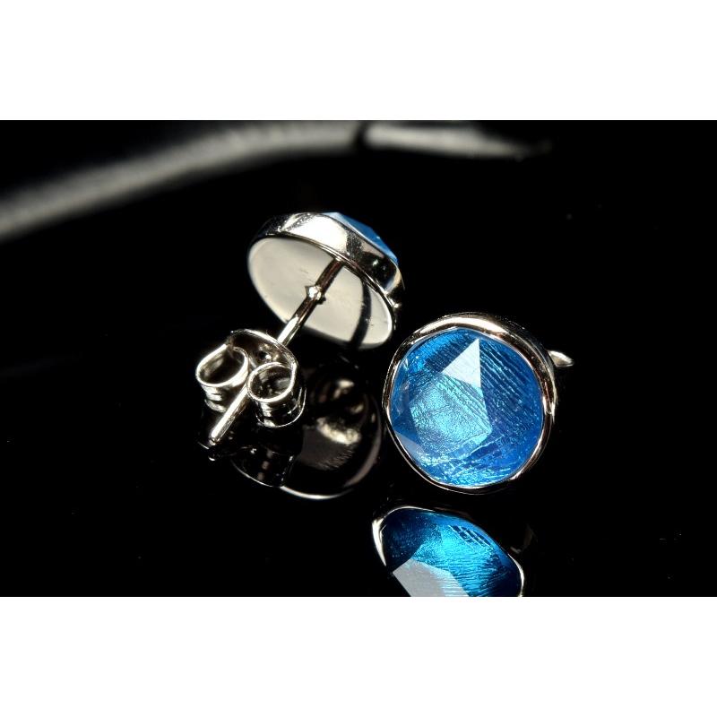 Silver925 メテオライト(アルタイ隕石) 8mm 六芒星 スカイブルー 