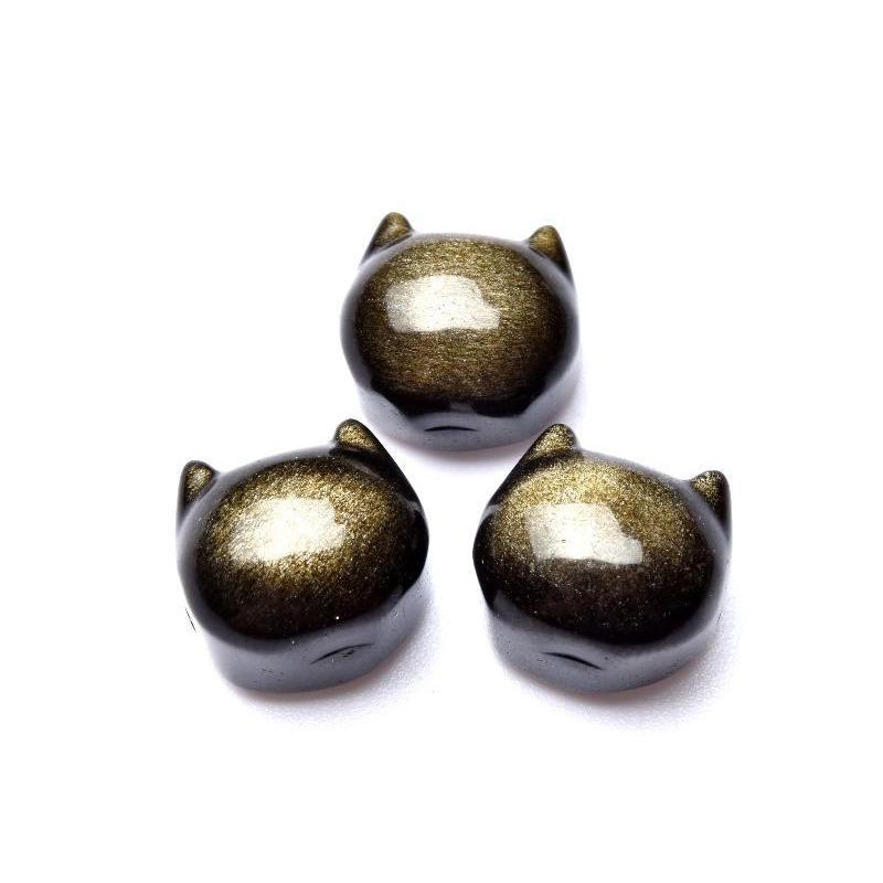 ゴールデンオブシディアン 15x13mm 猫モチーフ ビーズ(横穴) 粒売り_