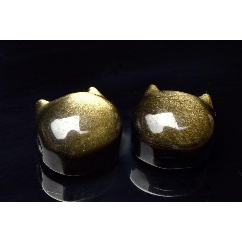 ゴールデンオブシディアン 15x13mm 猫モチーフ ビーズ(横穴) 粒売り_