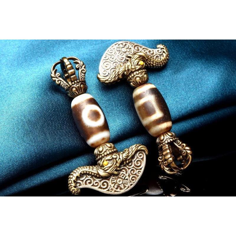 チベット密教法具Silver925 天地天珠 54-55x32-33mm カルタリ(曲